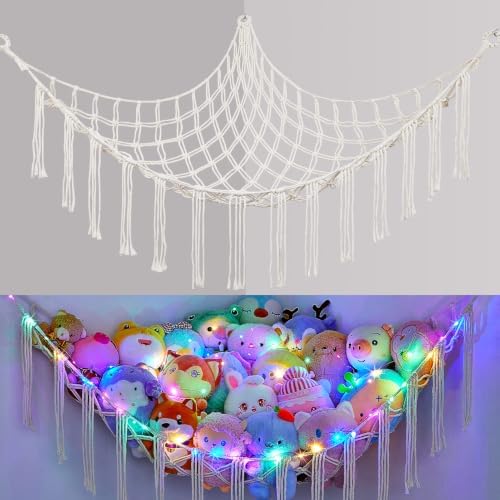 Basumee Stuffed Animals Hammock with LED Light Corner Net, Girls Room Decor by Basumee