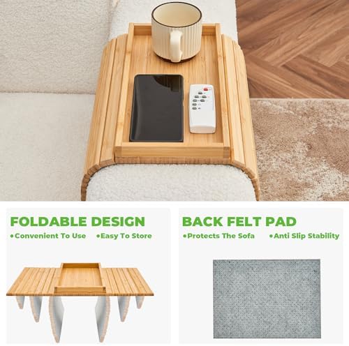 LOVYANXUE Bamboo Sofa Arm Tray, Anti Falling Couch Arm Tray Table, Foldable Couch Armrest Table, Portable Sofa Armrest Trays Cup Holder for Drink, Cups, Phone, Snacks, Remote - Image 6