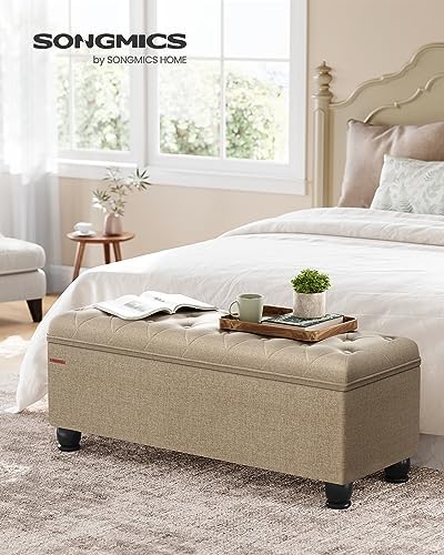 SONGMICS Storage Ottoman, 46.5 Inches Bedroom Bench, Solid Wood Legs - Image 3