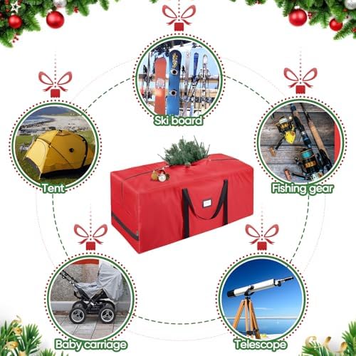 BALEINE 7.5 ft Christmas Tree Storage Bag, Heavy Duty 900D Oxford Fabric with Reinforced Handles and Dual Zippers Wide Opening, Extra Large Storage Container for Trees and Decorations (Red) - Image 7