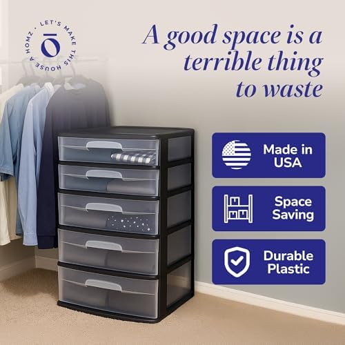 HOMZ Drawer Tower, 5-Tier Storage Organizer Unit, Black Frame - Image 5