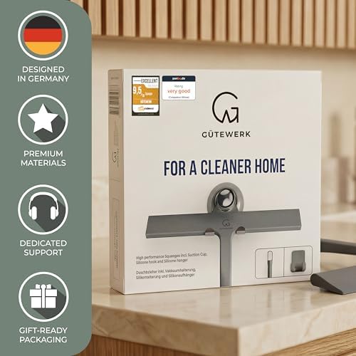 GÜTEWERK Silicone Shower Squeegee with 3-in-1 No-Drill Mount, Grey, 9'' - Image 5