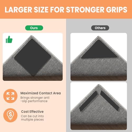 BAGAIL Rug Grippers 4 Pcs, Non-Slip Rug Corner Grips for Hardwood Floors & Tile, 4x4in Reusable Double-Sided Adhesive Carpet Tape to Prevent Sliding & Tripping Hazards for Pets, Kids, Family - Image 3