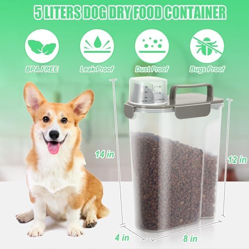 Dog Cat Food Storage Container with Cup (Dark Olive, 5L) - Image 2
