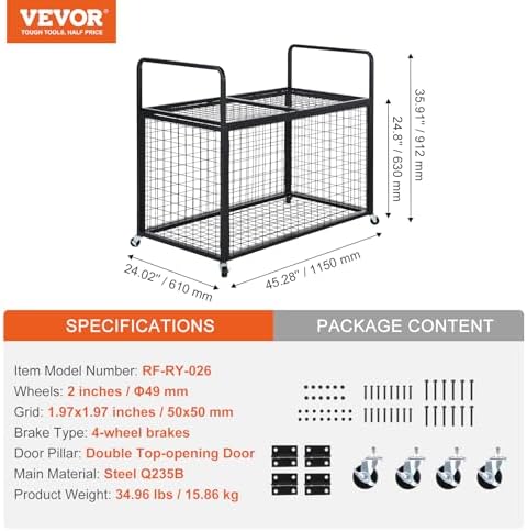 VEVOR Rolling Sports Ball Storage Cart, Lockable Basketball Cage with Double Lids, Sport Equipment Holder Organizer for Indoor Outdoor, Steel Storage Rack for Garages, Playgroup, Gym and Schools - Image 7