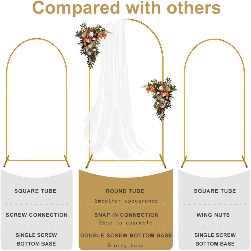 2 Pack Arch Backdrop Stand (7.2FT/6FT), Easy Assembly Backdrop Arch, Gold Wedding Arch Stand, Balloon Arch Stand for Photo Backdrop
