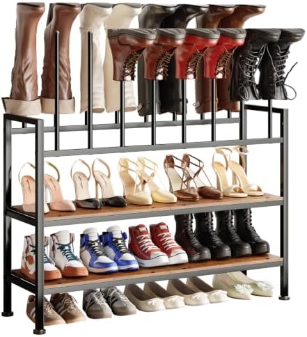 DIMJ Boot Rack 4-Tier - Black Metal Boot Storage Rack for Tall Boots Organizer Tall Boots, Multiuse Shoe Rack for Boots, Sneakers, High-Heel, Entryway, Wooden Support, Fit for 8 Pairs by DiMJ