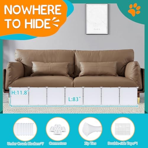 7 Pack Under Bed & Couch Blocker for Pets and Toys - 83" Length, 11.8" Height for One Side of Queen Bed | Includes Sticky Tape, Connectors & Zip Ties - White - Image 3