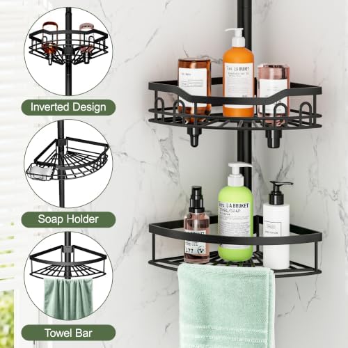 Corner Shower Caddy Tension Pole 4 Tier Stainless Steel Bathroom Organizer Shelves for Inside Shower Bathtub Shampoo Storage,26 to 120 Adjustable Standing Rack with Towel Rack - Image 4