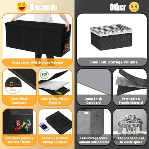 Large Toy Storage Box with Lid, Dividers, Collapsible Kids Toy Chest, Black - Image 6
