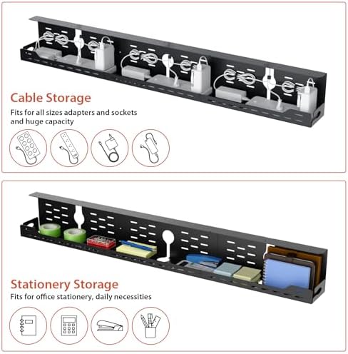 Univivi Under Desk Cable Management Tray, Cable Management, 48 inch, Black - Image 4