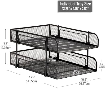 Mind Reader Stackable Paper Tray, Desktop Organizer, File Storage, Office, Metal Mesh, 2 Pcs, Black - Image 3