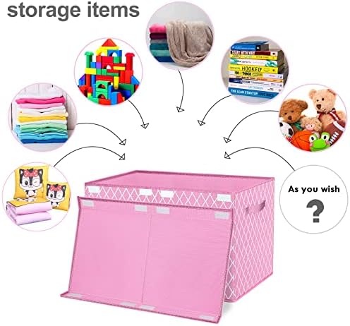 Toy Box Chest Organizer Bins for Girls Boys, Kids Large Fabric Collapsible Storage Basket Container with Flip-Top Lid & Handles for Clothes,Blanket,Nursery,Playroom,Bedroom (Pink) - Image 5
