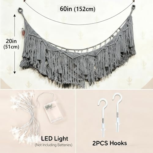 Stuffed Animal Hammock or Net With LED Lights Extra Large Wall Hanging Stuffed Animal Storage Nets for Teddy Bear Handmade Macrame Hanging Toy Net Hammock for Stuffed Animal (Gray) - Image 3