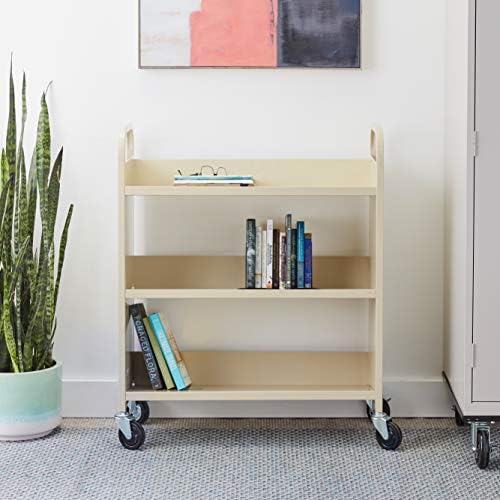 Safco 6 Shelf Rolling Book Cart, Slanted Single Sided for Library, Classroom, Office, Heavy Duty Steel, Sand - Image 7