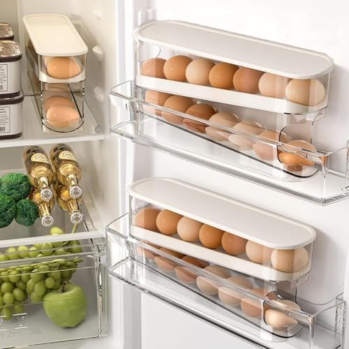 2pcs Auto Rolling Egg Holder for Fridge, Egg Dispenser/Organizer/Storage/Container with Lid for Refrigerator, Sturdy and Durable Space-Saving Egg Tray for 12 Large Eggs - Image 7
