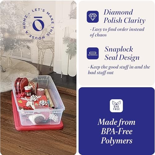 HOMZ Holiday Tote Plastic Storage Bin with Lid, 41 Qt, Clear/Red, 4 Pack - Image 3