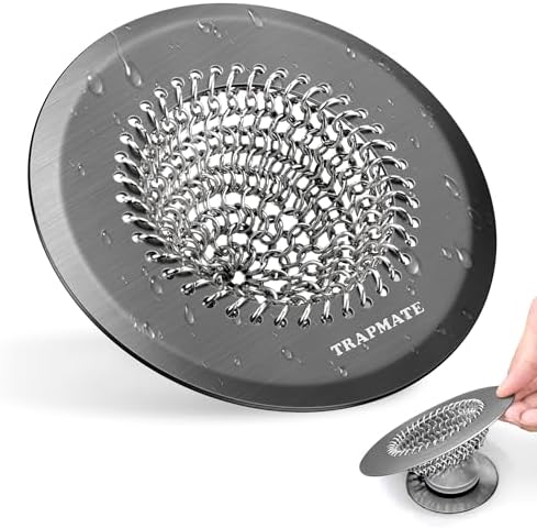 TRAPMATE Shower Hair Drain Catcher, Easy Clean Bathtub Drain Hair Catcher, Fast Drainage Tub Drain Protector, Stainless Steel Shower Drain Cover for US Standard Regular & Pop-up Drain Screen (Black) by TRAPMATE
