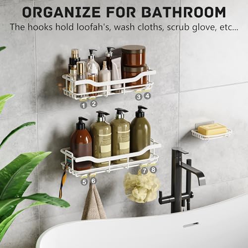 OMAIRA 3-Pack Shower Caddy with Soap Holder, Adhesive Rustproof No-drill Strudy Loading Inside Shower Organizer Shelves Rack Storage Bathroom Organization for Smooth Wall Glass Tile, White (XX-Large) - Image 6