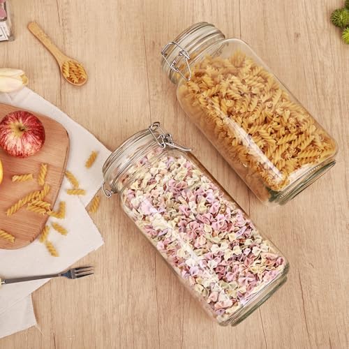Liuruiyu 78oz Glass Food Storage Jars with Airtight Clamp Lids, 3 Pack Wide Mouth Large Kitchen Canisters for Flour, Cereal, Beans, Pasta and Canning, Square Mason Jar with Labels - Image 4