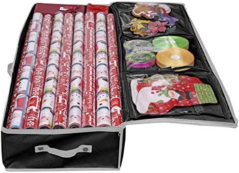 Wrapping Paper Storage Container | Gift Wrap Organizer Under Bed | 41”x14”x6” | Box Holder for 18-24 Rolls Up to 40” | 600D Oxford Material | Pockets for Ribbon, Bows, and Accessories (Black) - Image 4