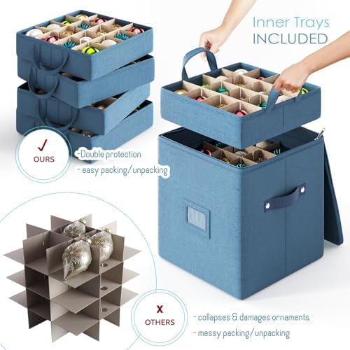 Hearth & Harbor Christmas Ornament Storage Box With 4 Inner Tray Dividers - Non-Woven Ornament Storage Container For 64 Holiday Ornaments or Decorations - Image 3