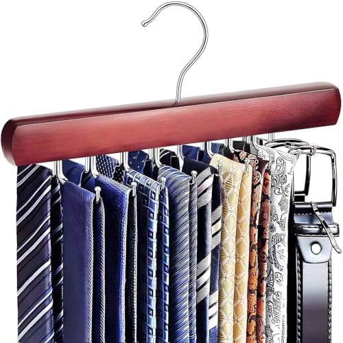 Tie Rack Hanger for Closet, Wooden Tie Organizer for Men, Mahogany by Unknown