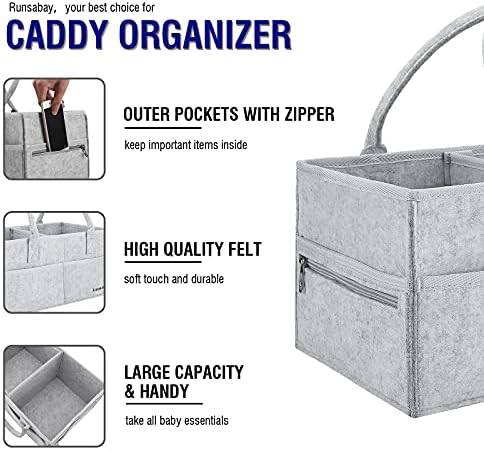 Runsabay. Nursery Basket-Baby Diaper Caddy Organizer for Changing Table-Portable Holder Tote Bag-Car Organizer with Removable Divider-Best Shower Gift Basket for Newborns Registry- Grey & Large Size - Image 2