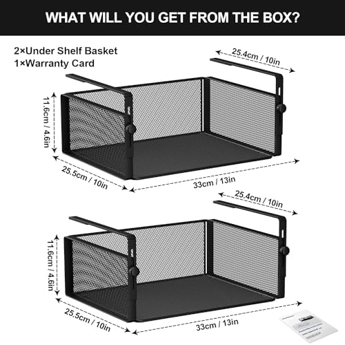 AmonHouseware 2Pack Under Shelf Basket,Adjustable Hanging Holder,Black - Image 6