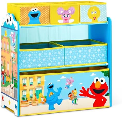 Delta Children - Sesame Street Design & Store 6 Bin Toy Storage Organizer - Greenguard Gold Certified, Blue - Image 5