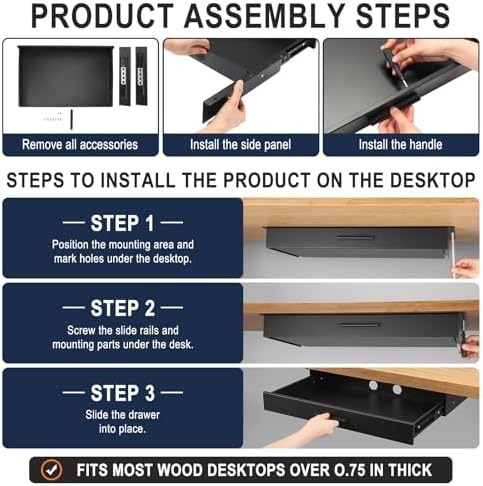 Menkxi 22 x 14 in Under Desk Drawer,Slide out Storage Organizer Heavy Duty - Image 5
