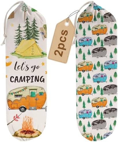 2Pcs Camping RV Essentials Plastic Bag Holder, Reusable Hanging Grocery Bags Holder for Camper RV Accessories, Portable Trash Bags Organizer for Camper Must Haves, Picnics, Beach, Hiking by Wellbanee