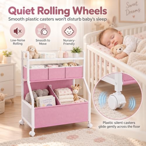 Rolling Diaper Cart with Drawers,Baby Essentials Storage Organizer Station - Image 4