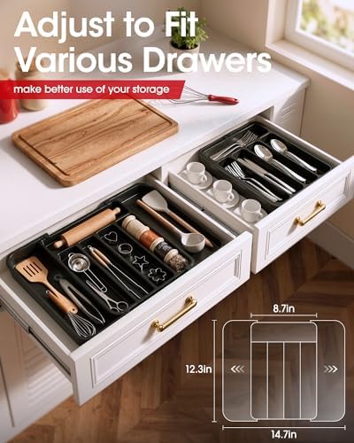 Aujen Silverware Drawer Organizer, Adjustable Utensil Cutlery Tray - Image 4