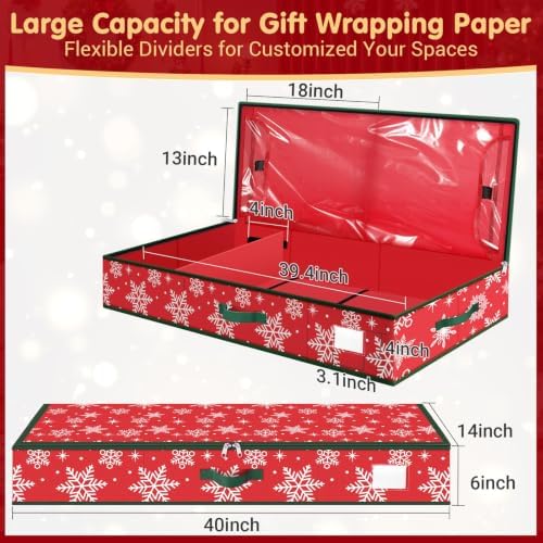 SeasonBliss Wrapping Paper Organizer Storage for Christmas, Snowflake/Red - Image 2