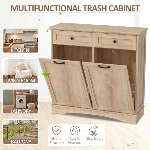 Double Tilt Out Trash Cabinet Freestanding Natural - Image 5