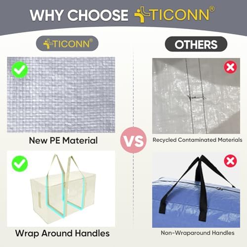 TICONN 2 Pack Extra Large Moving Bags Heavy Duty with Zippers & Carrying Handles, Durable Storage Bags Moving Boxes for Closet Organizers and Storage (2 Pack, Cream) - Image 4