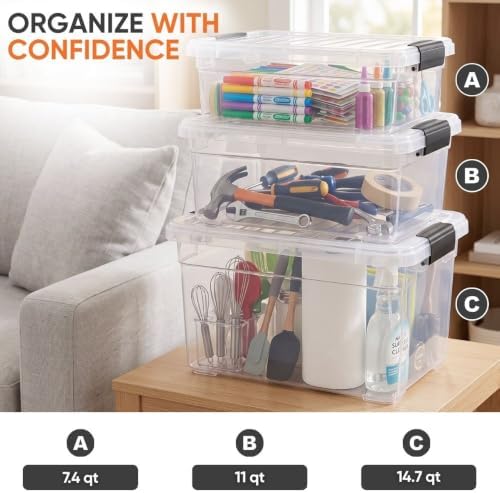 Superio 14.7 Quart Clear Plastic Storage Boxes with Lids, Stackable Organizer Containers, BPA-Free Storage Bins for Home, Office, School & Dorm, 8 Pack - Image 5