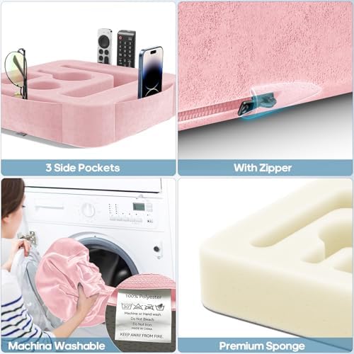 Couch Cup Holder Pillow, Sofa and Bed Caddy for iPad, Kindle, Switch, Game Controller, Remotes, Phones, Small-Sized Cup and Drink Holder for Couch, Bed, Desk, Car, Beach, Bathroom Cup Holder, Pink - Image 6