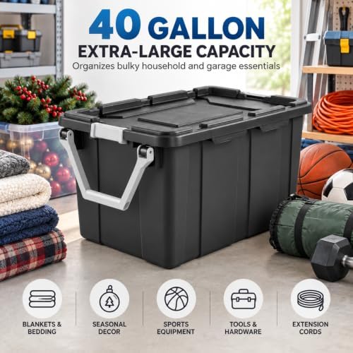 40 Gal Wheeled Storage Bin with Latching Lid 2-Pack for Garage - Image 7