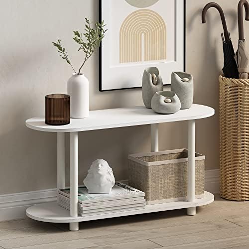 Furinno Turn-N-Tube No Tools Modern Oval Side Table, White/Virgin White - Image 2