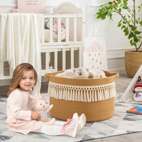 KAKAMAY Large Blanket Basket with Handles, Storage Basket for Living Room - Image 5