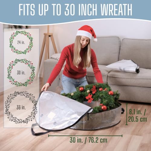 VENO 4 Pack Summer Wreath Storage Container, 30 Inch Clear Wreath Bag, Spring, Christmas Garland Decoration Organizers with Zipper and Durable Handles (Clear, 30"-4 Pack) - Image 2