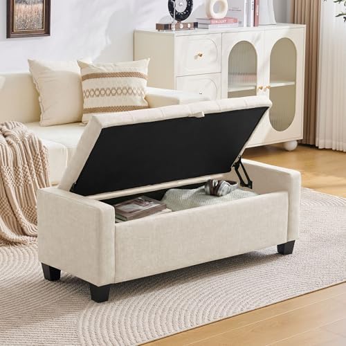 Huatean Home 43" Ottoman with Storage, Beige Storage Ottoman Bench - Image 5