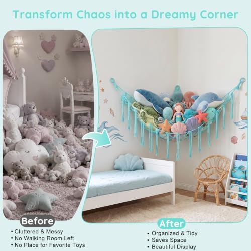 Basumee Stuffed Animals Hammock with LED Light Corner Net, Girls Room Decor - Image 2
