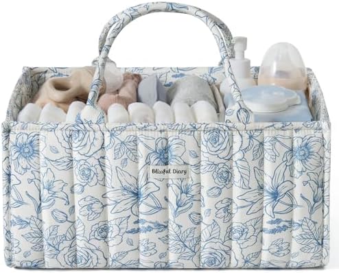 Blissful Diary Floral Diaper Caddy Organizer, Storage Basket, Blue Floral by BlissfulDiary