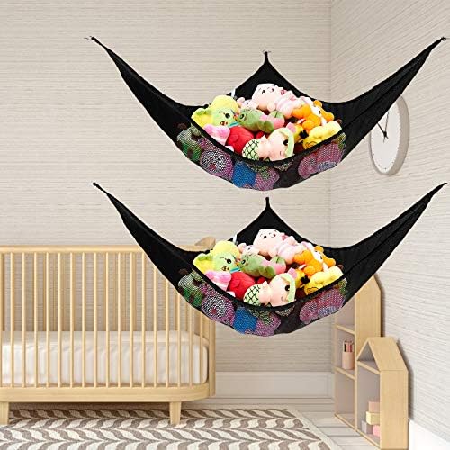 Stuffed Animal Net or Hammock, Stuffed Animal Net, Jumbo Toy Net Hammock for Stuffed Animals Wall Sling Corner Extra Large Kids Children Mesh Toy Net Organizer (Black 2 Pack, 83 Inch) - Image 6