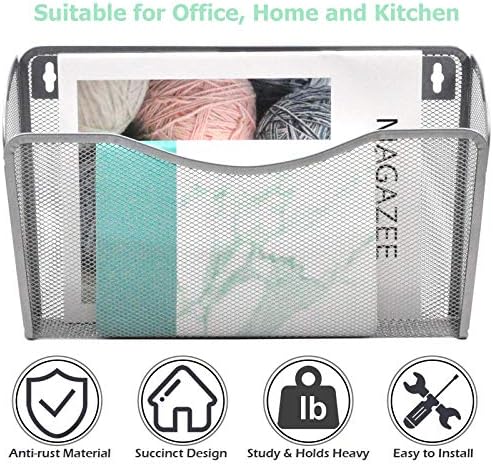 EASEPRES 6 Single Pocket Mesh Hanging File Organizer, Vertical Wall Mounted Magazine File Holder, Mount Basket Mail Paper Document Folder Organizing for Office, Home and School, Silver - Image 5