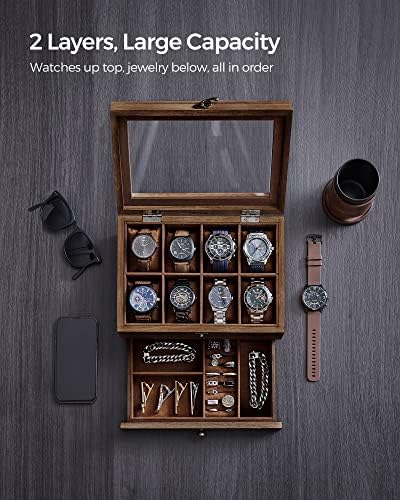 SONGMICS 8-Slot Wooden Watch Box, Display Case with Large Glass Lid - Image 3