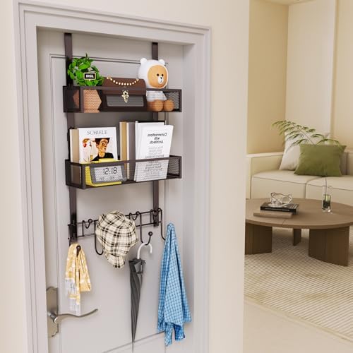 HapiRm Over The Door Hanger with Coat Hooks and 2 Baskets, Rustproof & Waterproof Over The Door Hooks, Storage Organizer for Hats, Bathroom, Kitchen, Bedroom - Bronze - Image 7